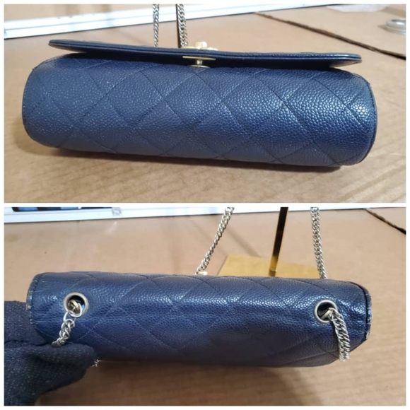 Authentic CHANEL Navy Blue Quilted Caviar Leather CC Small Flap Bag - Picture 8 of 11